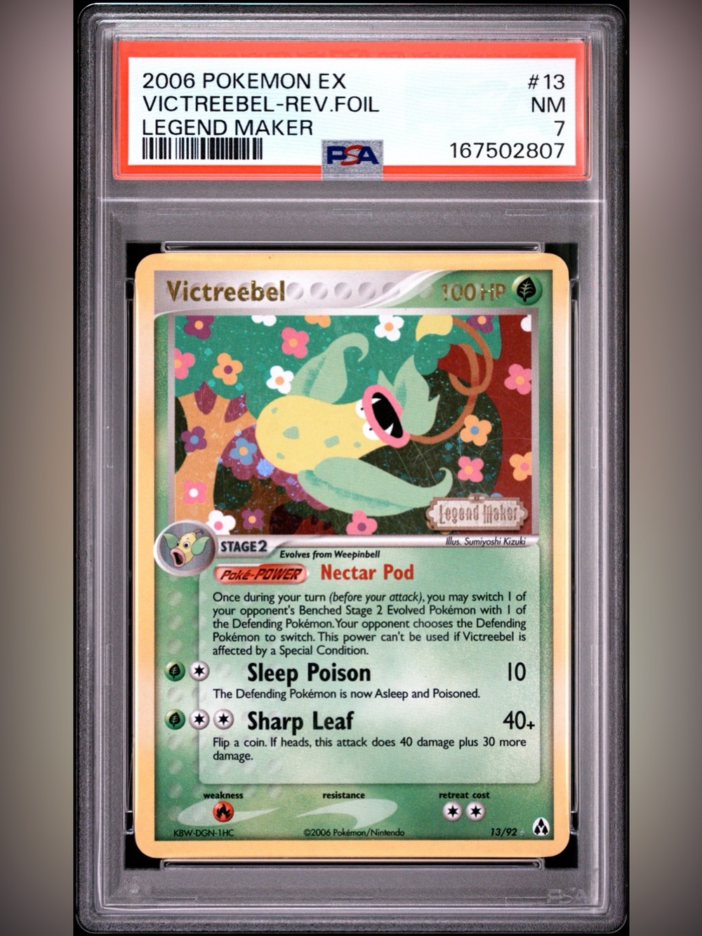 2006 POKEMON EX LEGEND MAKER #13 VICTREEBEL-REV.FOIL LEGEND MAKER STMPD PSA 7 NM